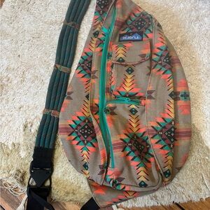 Kavu Tribal Pattern Rope Bag - Orange and Green tan. Out of Print